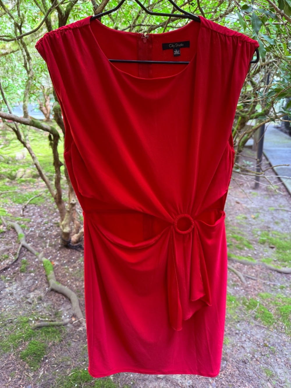 City Studio Red Sleeveless Ring-Tie Midi Dress